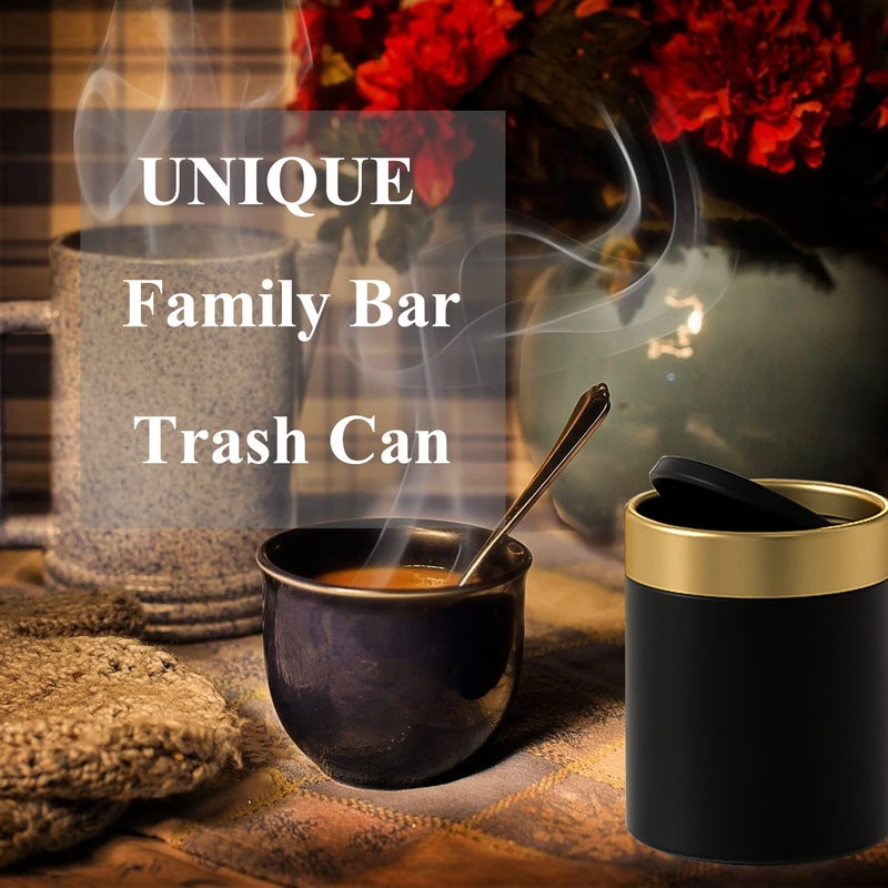 JILLICK Mini Trash Can with Lid, Metal Small Tiny Mini Trash Bin Can, Mini Countertop Trash Cans for Desk Car Office Kitchen, Swing Top Trash Bin 1.5 L/0.40 Gal (Black) - Image 3